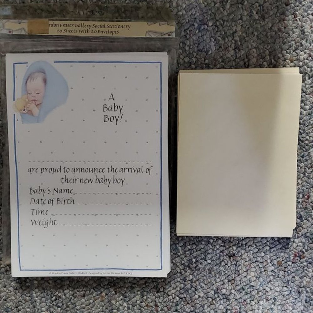 VINTAGE GORDON FRASER GALLERY BABY BOY BIRTH ANNOUNCEMENTS 20 COUNT